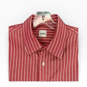 Aspesi Men's Slim cut Cotton Dress Shirt with Red and White Stripes 16 neck 41
